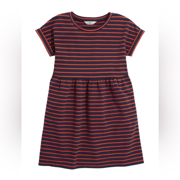 VINEYARD VINES Girl’s Navy/Orange Stripe Jersey Dress Size: M - Picture 1 of 6